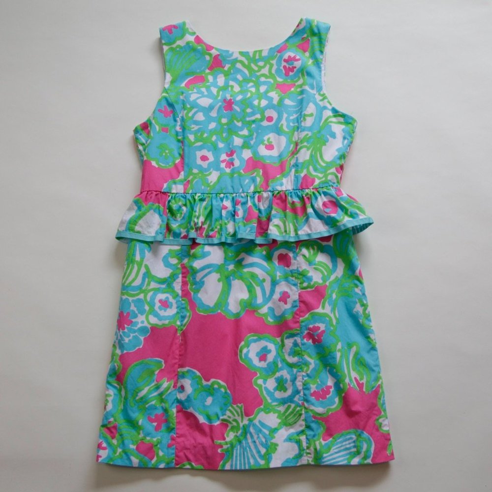 Lilly Pulitzer Summer Cotton Floral Print Peplum Dress, Girls Size 14